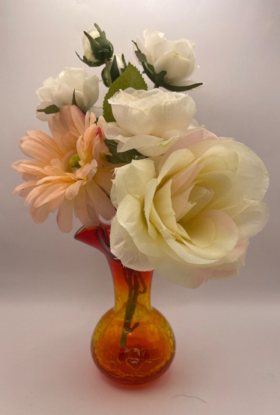 Small Pilgrim Amberina Crackle Glass Vase Pre-owned